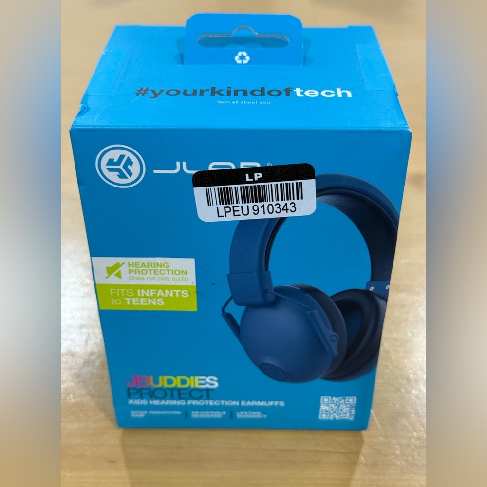 JLAB Kids Hearing Protection Earmuffs, fits infants to teens. New in blue color.